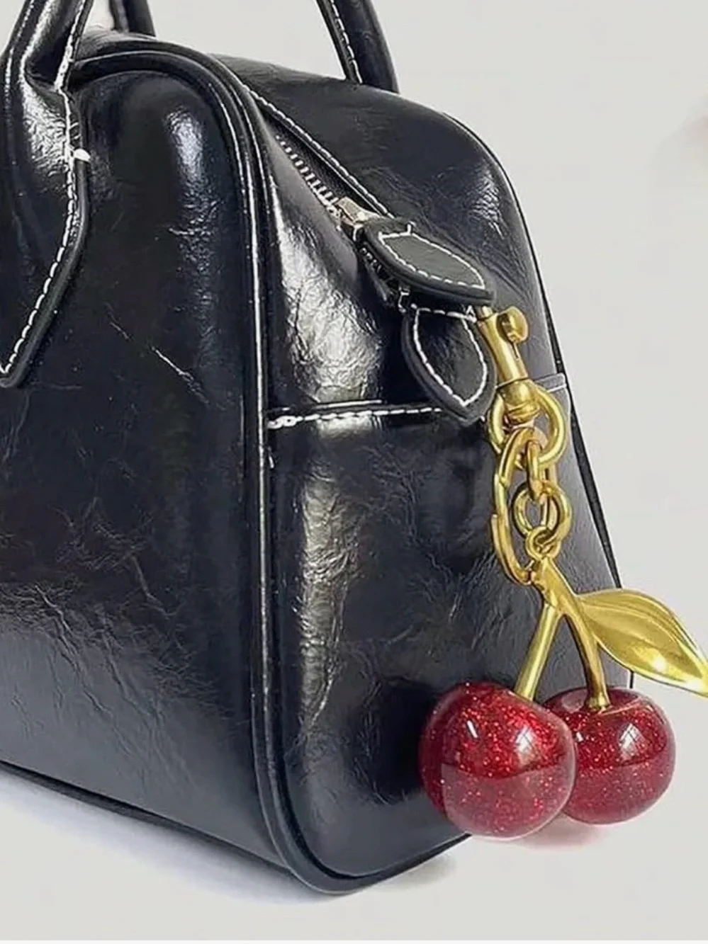 Designer inspired Cherry Gold Red Keychain Charm for Women